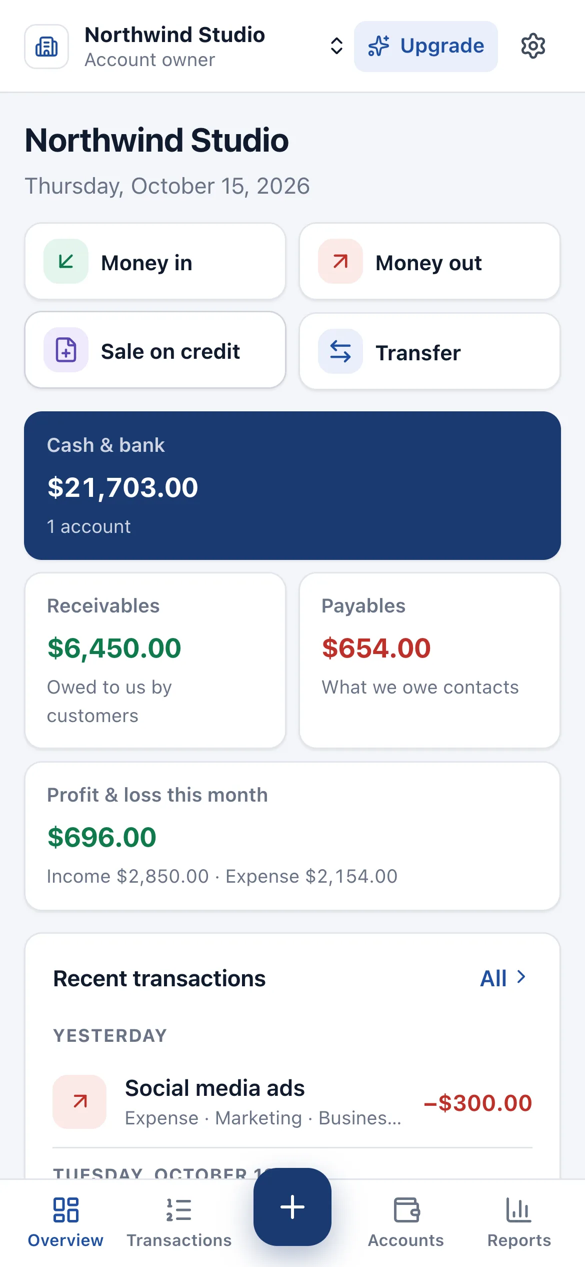 The same account's dashboard on a phone
