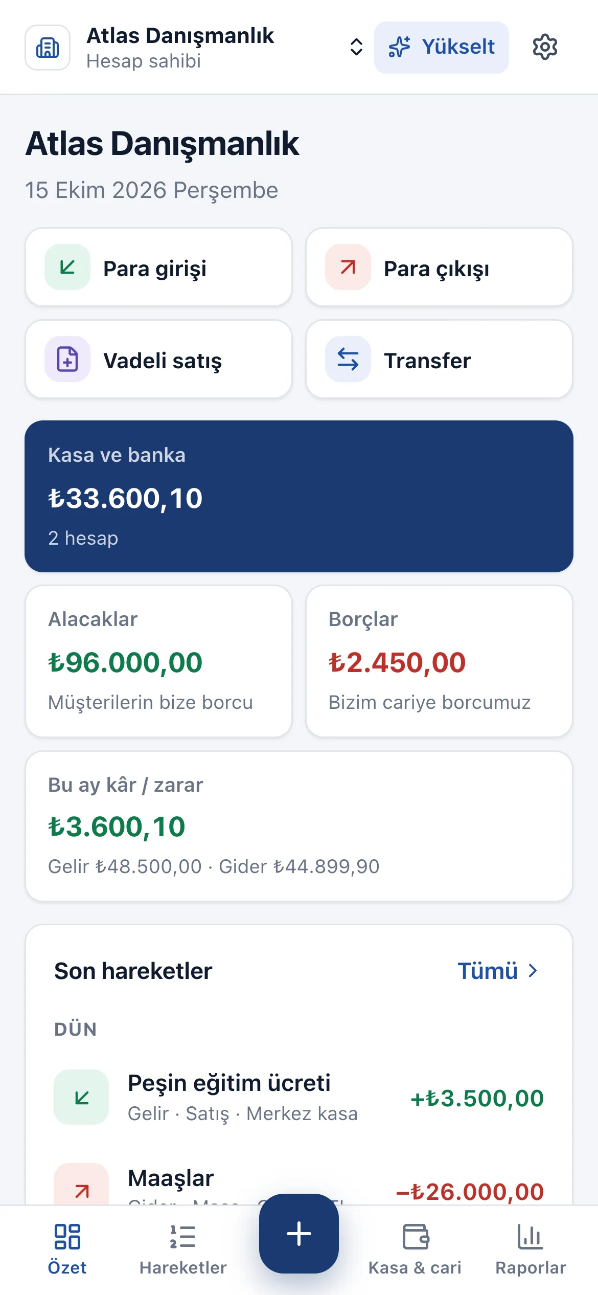 Aynı hesabın telefondaki özet ekranı
